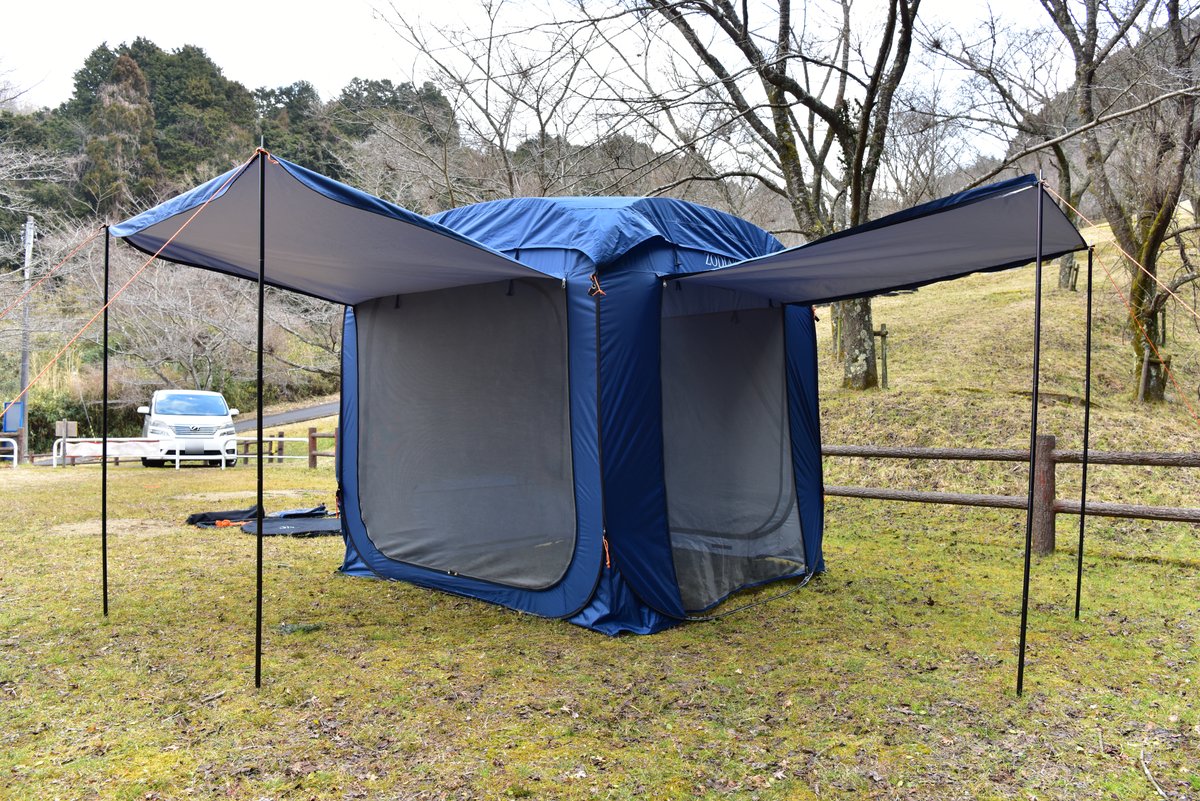 カージョイントテント 単独設営＋両側タープ展開｜車中泊/防災/アウトドア