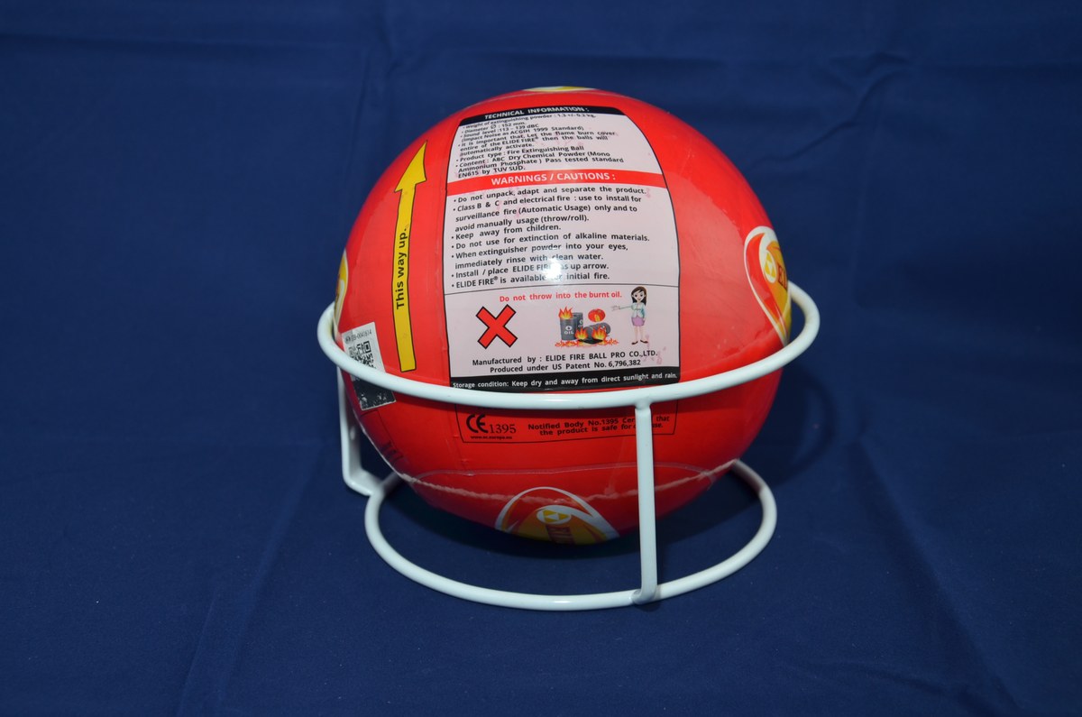 消火ボール ELIDE FIRE BALL 背面（テクニカル情報・警告表示ラベル）｜初期消火/住宅/オフィス/倉庫